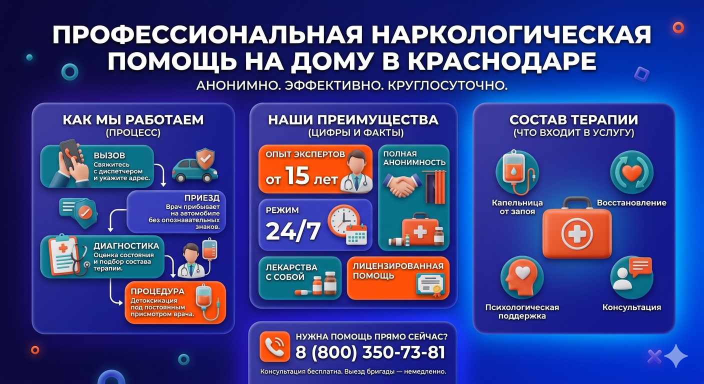 Инфографика о принципах лечения алкоголизма на дому в Орле: этапы вызова нарколога, преимущества анонимной детоксикации и состав медицинской помощи.